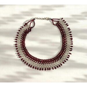 Silyanka Ukranian Iridescent & White Brown Beaded Choker Handmade Necklace